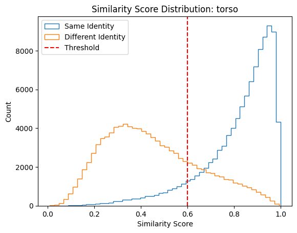 similarity score distribution for torso